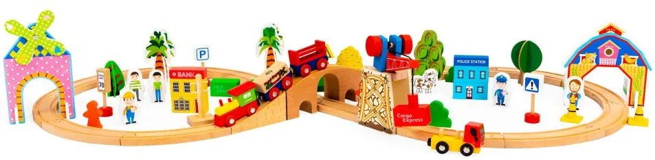 Drevená vláčkodráha  Eco Toys - 74 dielikov