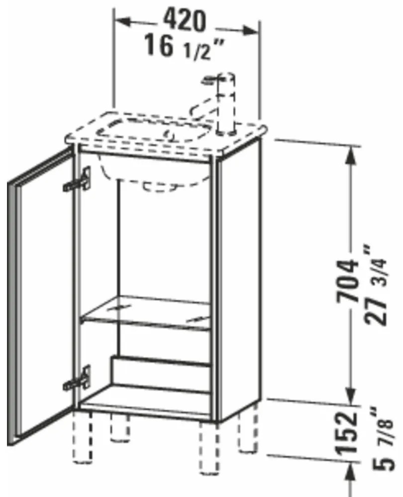DURAVIT L-Cube stojaca skrinka pod umývadielko na nožičkách, 1 dvierka, pánty vpravo, 420 x 294 x 856 mm, biela vysoký lesk, LC6273R2222