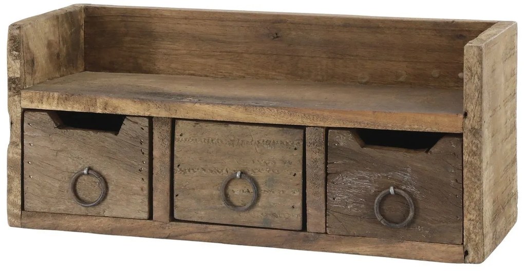 Hnedá antik drevená polička so šuplíčkami Grimaud Unit - 36*12*15 cm