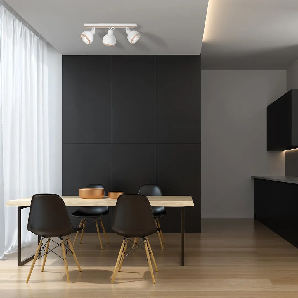 Bodové svietidlo Oval, 3x drevené/biele kovové tienidlo, w/drevo