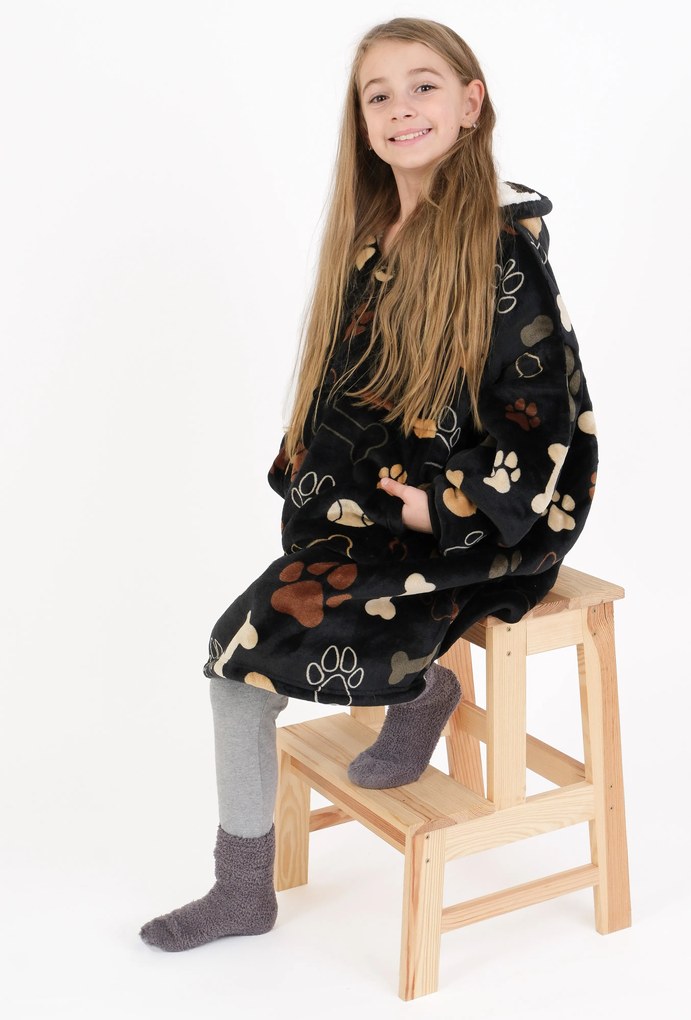 Baránková mikina mikroplyš – Psie labky čiernej veľkosť S detská
