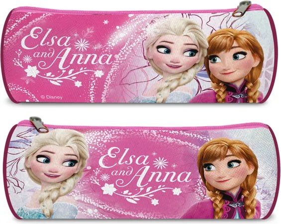 Euroswan Guľatý peračník Ľadové Kráľovstvo Anna a Elsa ružová Polyester 21x8x8 cm