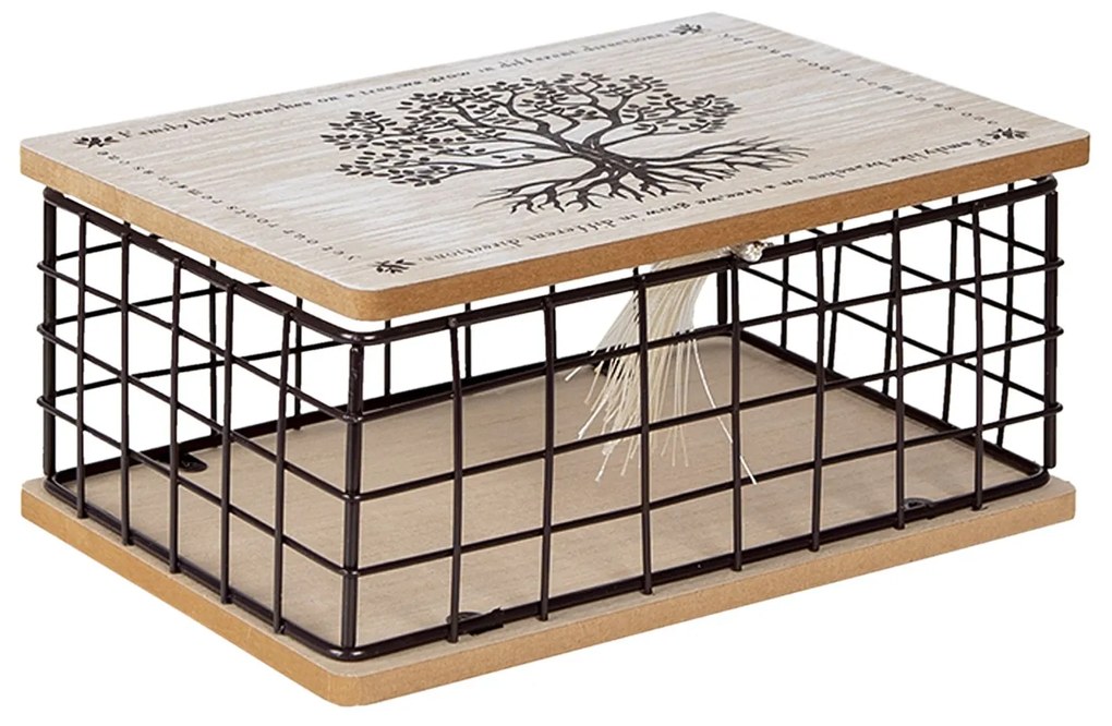 Dreveno-kovový úložný box so stromom a strapcom - 25 * 17 * 11 cm