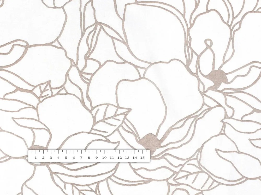 Biante Bavlnená obliečka na vankúš s lemom Sandra SA-268 Béžové designové kvety na bielom 30 x 50 cm