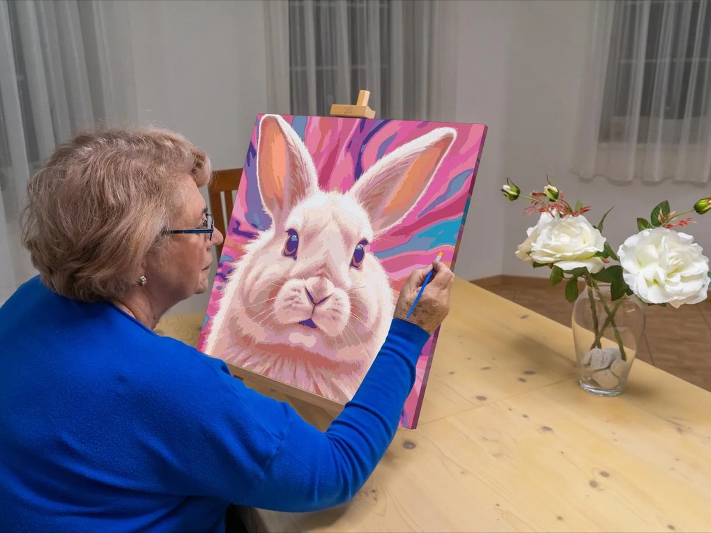 Gario Maľovanie podľa čísel Zajačik v odtieňoch ružovej Rozmery: 50 x 50 cm, Rámovanie: S vnútorným rámom