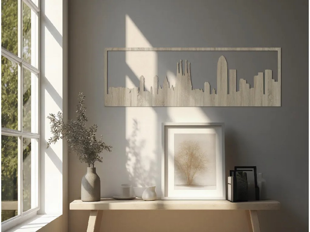 drevko Obraz Barcelona panoráma Rozmer obrazu: 29,5 x 89 cm, Farba dekorácie: Čierna