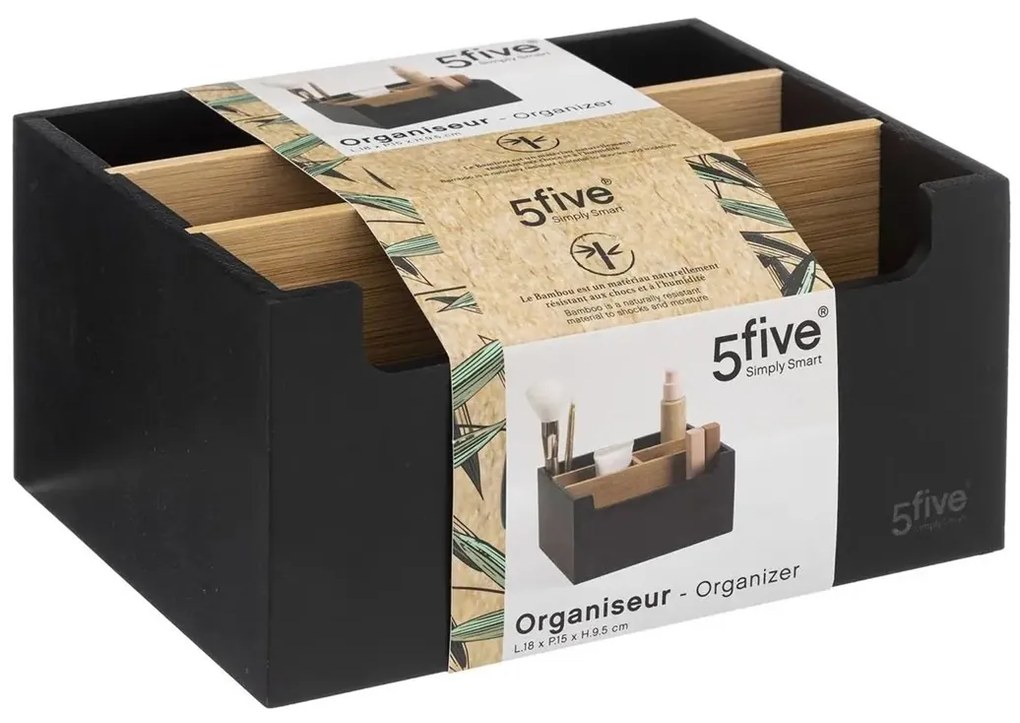 Kozmetický organizér Natureo 5, čierna/s drevenými prvkami