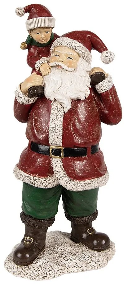 Červená vianočná dekorácia socha Santa s chlapcom - 11*8*23 cm