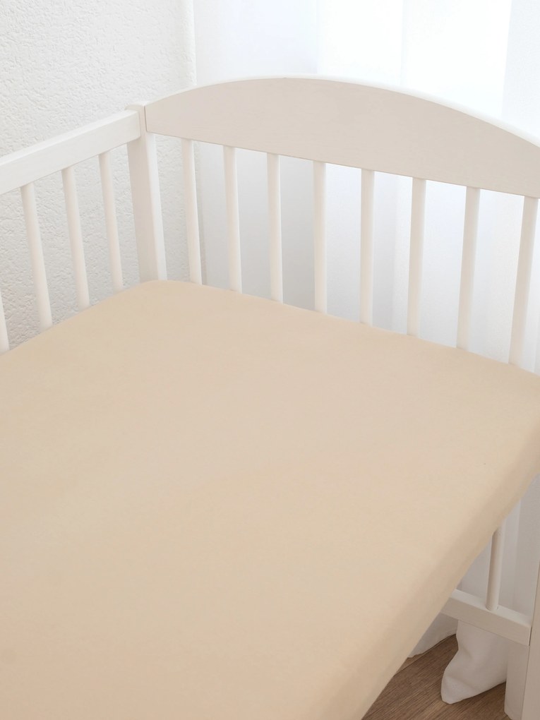 Jersey plachta do postieľky s elastanom Deluxe 60 x 120 cm – béžová