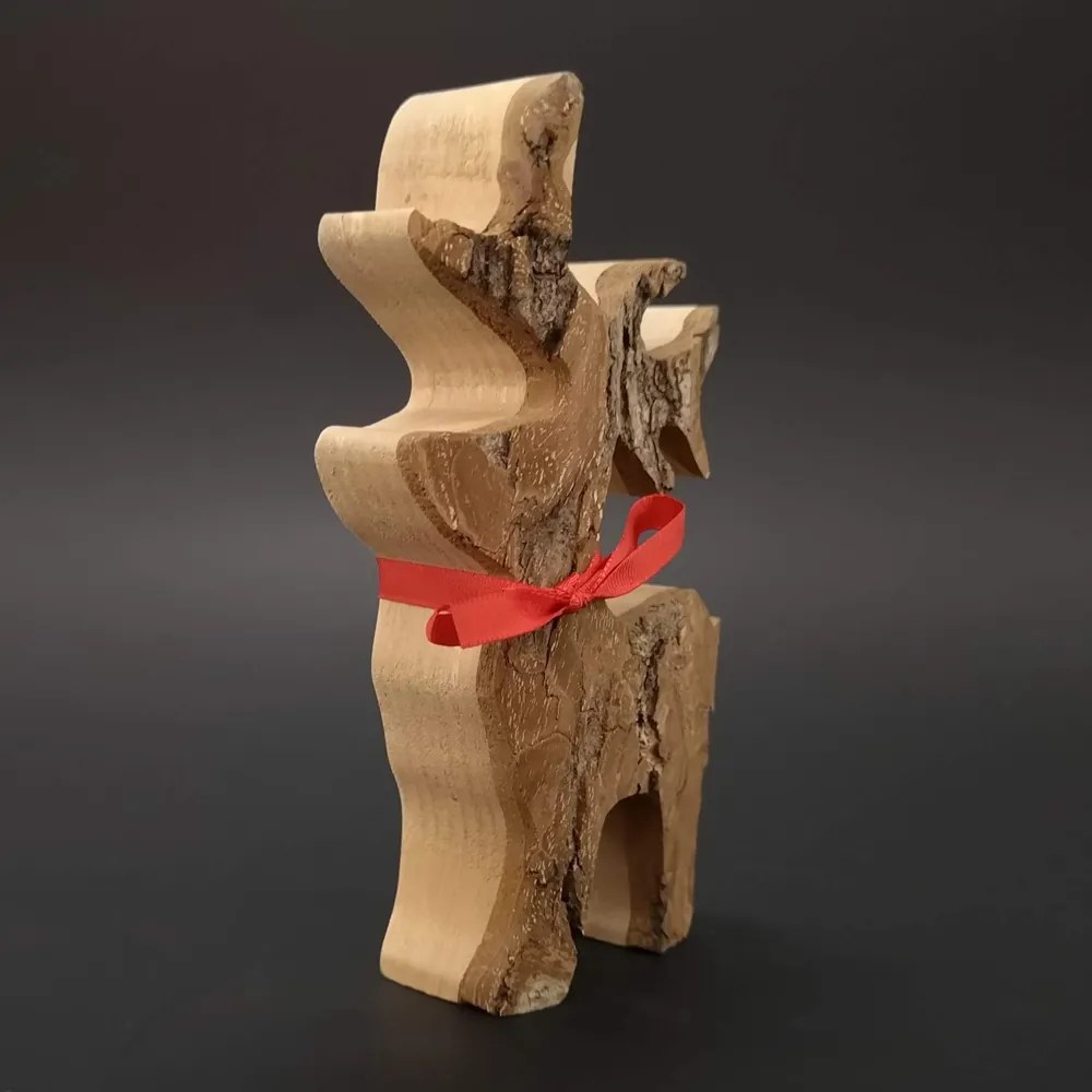 AMADEA Drevený jeleň s kôrou, masívne drevo, výška 15 cm