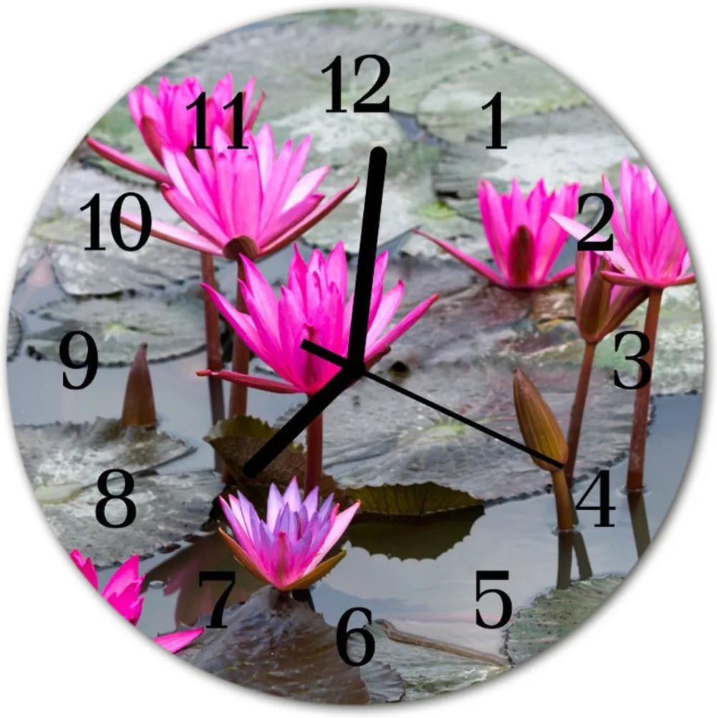 Nástenné skleněné hodiny Vodní lilie