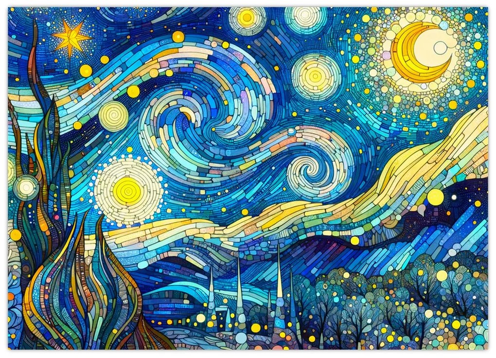 Sklenený obraz – Mozaika hviezdnej noci (70x50 cm)