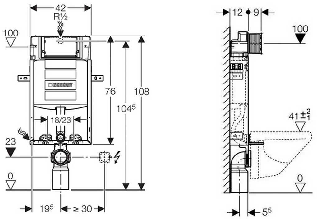 Geberit, GEBERIT KOMBIFIX ECO podomietková nádržka pre zamurovanie Sigma 12 cm, v. 108 cm, 110.302.00.5
