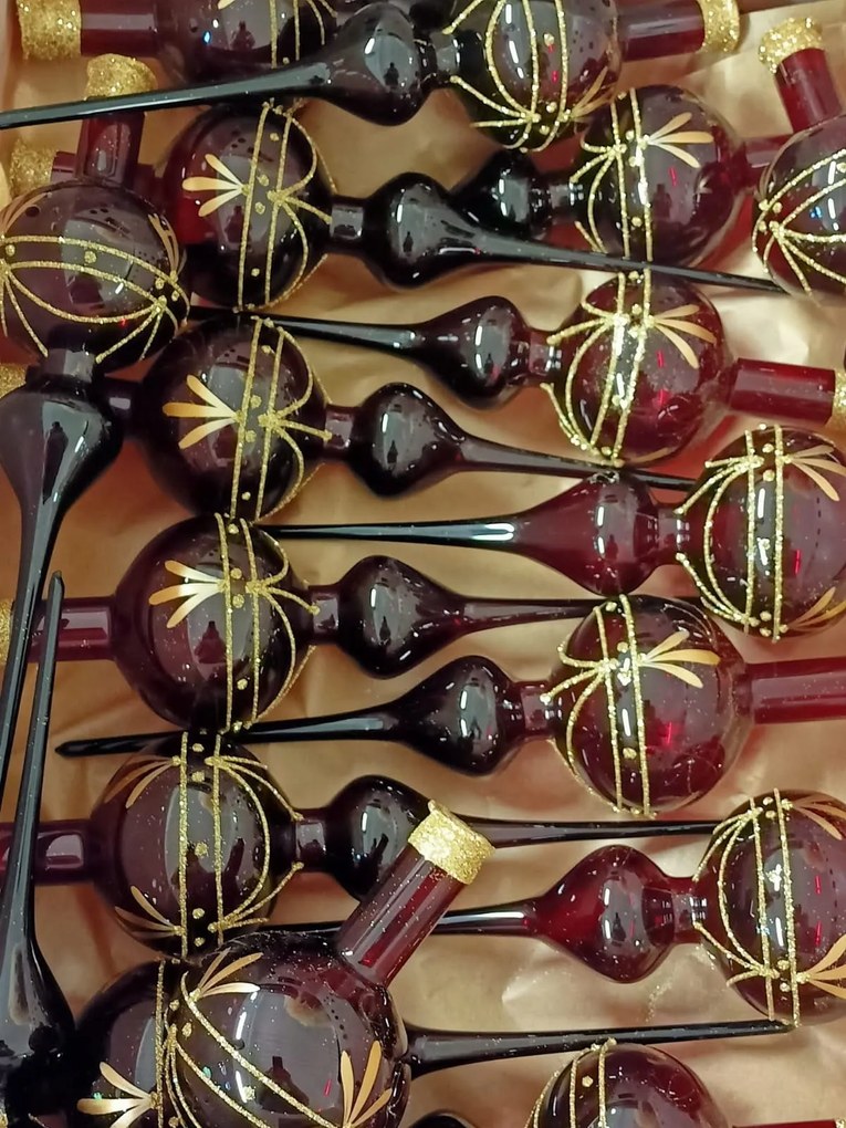 Bella Rose Sklenená vianočná špica na stromček Burgundy Lesk