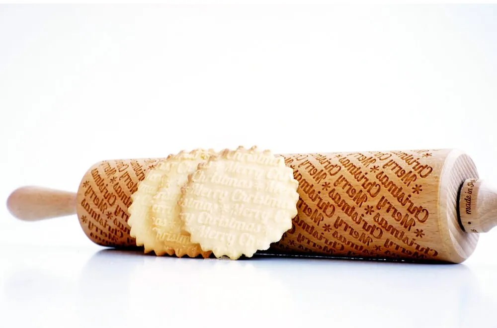 Drevený vianočný embosovaný valček na cesto Valek Merry Christmass