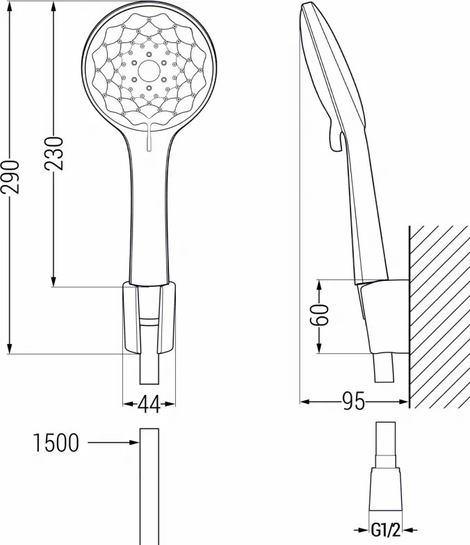 Mexen príslušenstvo - 1-bodový ručný sprchový set R-74, čierna, 785745052-70