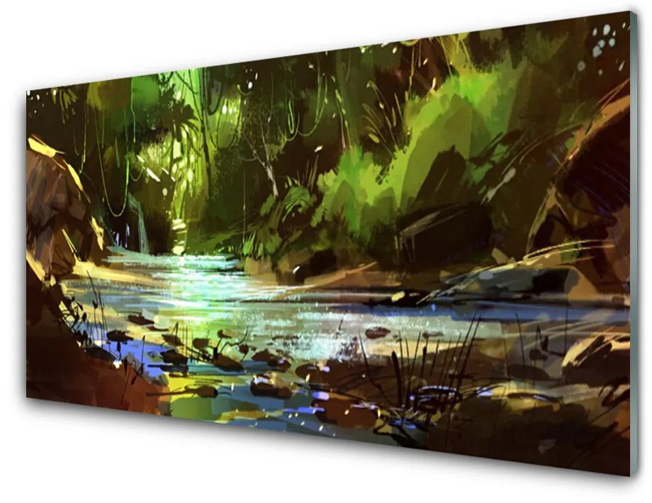 Obraz na akrylátovom skle Les jazero kamene príroda 140x70 cm