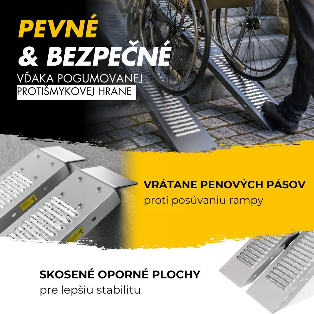 Nájazdové rampy na auto DRIVE, sklápateľné, sada 2ks, max 400 kg, 160cm, strieborná Jurhan