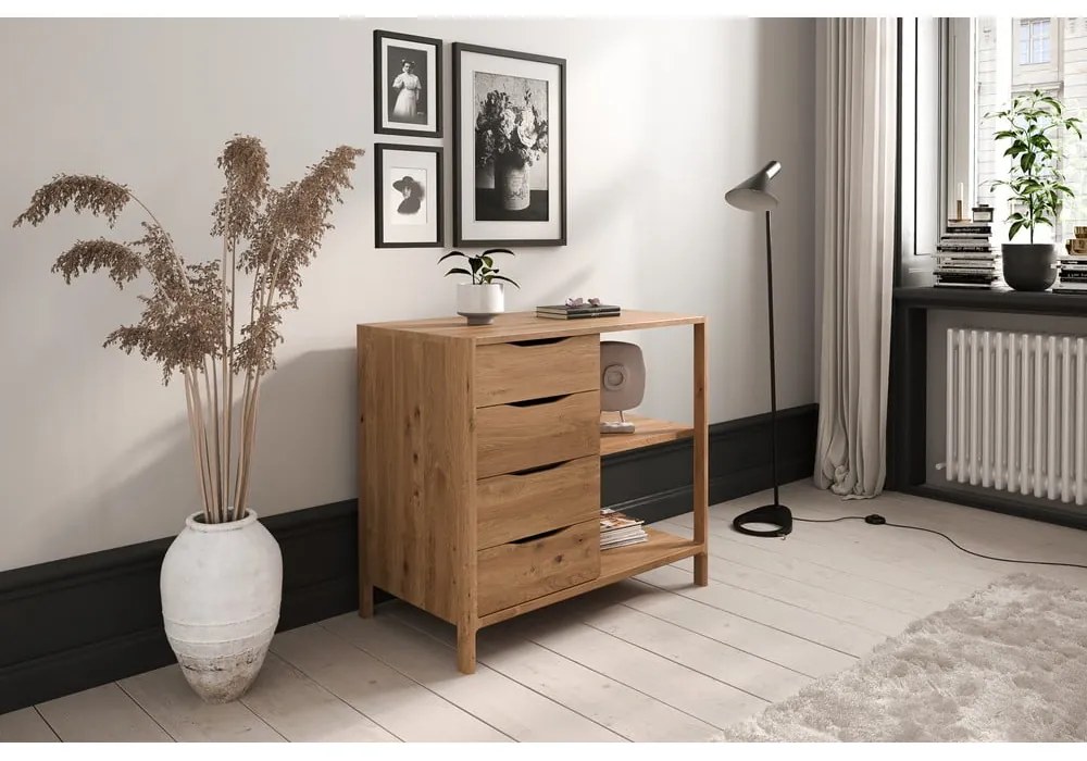 Nízka komoda z dubového dreva v prírodnej farbe 95x80 cm Twig – The Beds