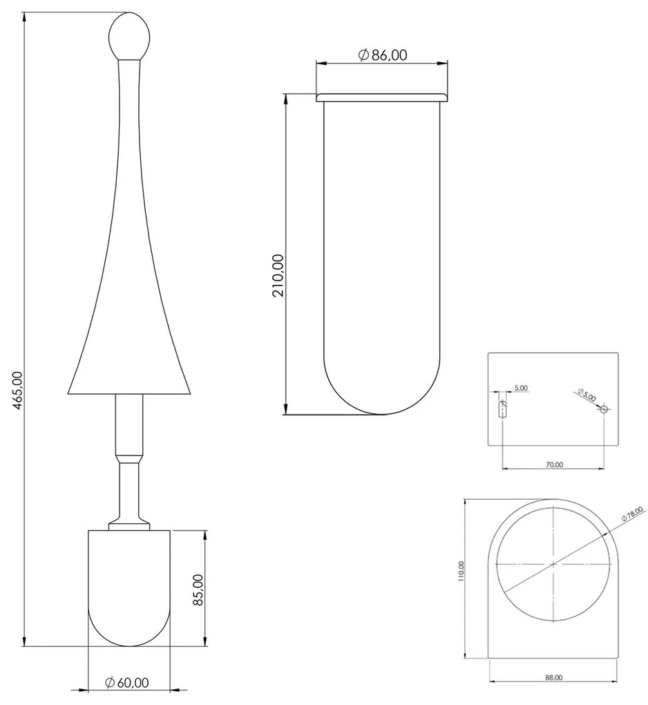 MARPLAST A65801NE Colored WC štetka nástenná, ABS, čierna mat