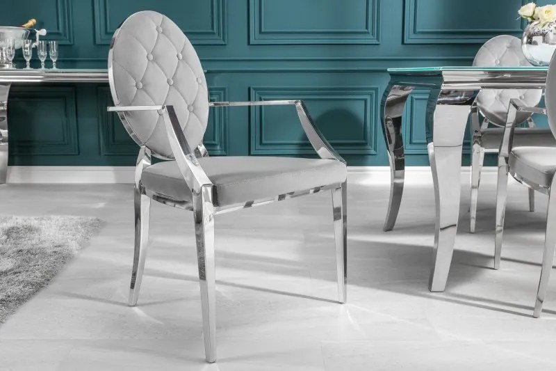 Luxusná stolička Modern Barock s opierkami zamat sivá