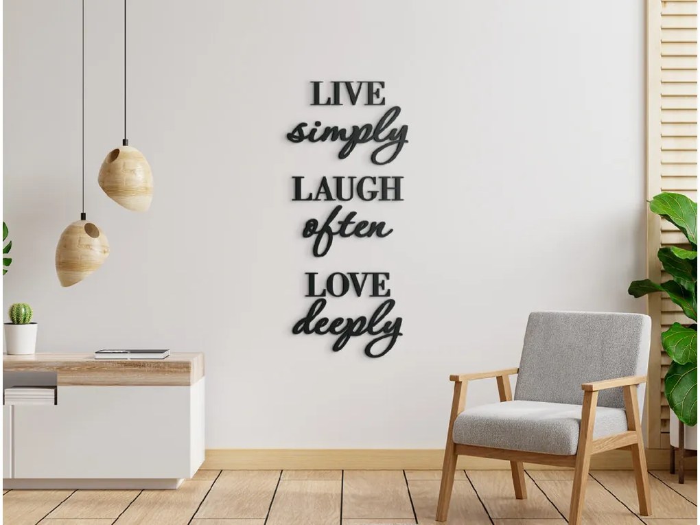 drevko Drevený citát Live simply, laugh often, love deeply Rozmer obrazu: 84,5 x 37 cm, Farba dekorácie: Čierna