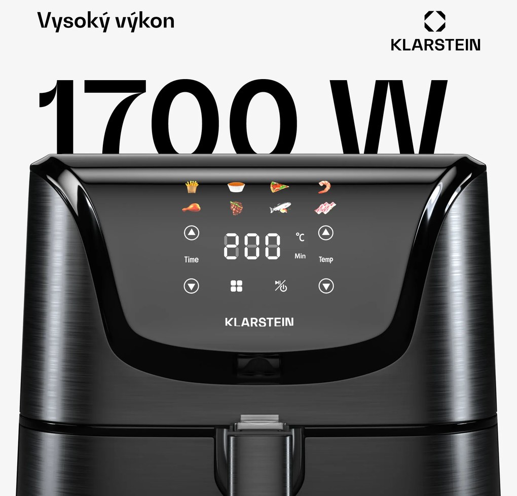 Klarstein AeroVital Deluxe teplovzdušná fritéza, 1700 W, 8 programov, vrátane príslušenstva, 200°C, Časovač