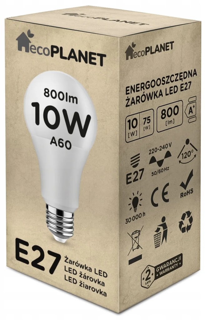 ECOLIGHT LED stropné svietidlo 2xE27 štvorcové biele + 2x E27 10W neutrálna biela žiarovka