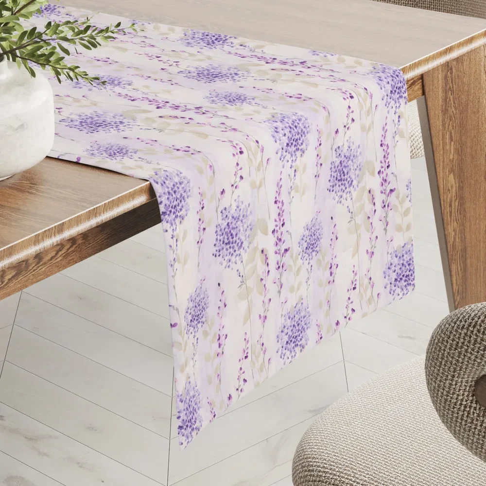 Biante Dekoračný behúň na stôl PML-069 Fialové kvety na bielom 20x180 cm