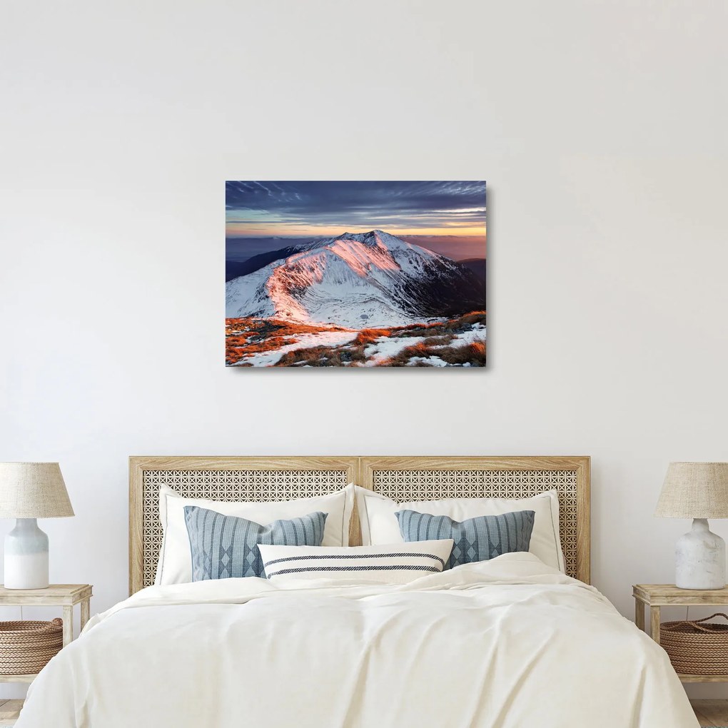 Sklenený obraz - Zimná horská panoráma II. (70x50 cm)