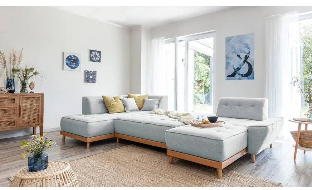 Svetlosivá rozkladacia pohovka do "U" Miuform Dazzling Daisy, ľavý roh