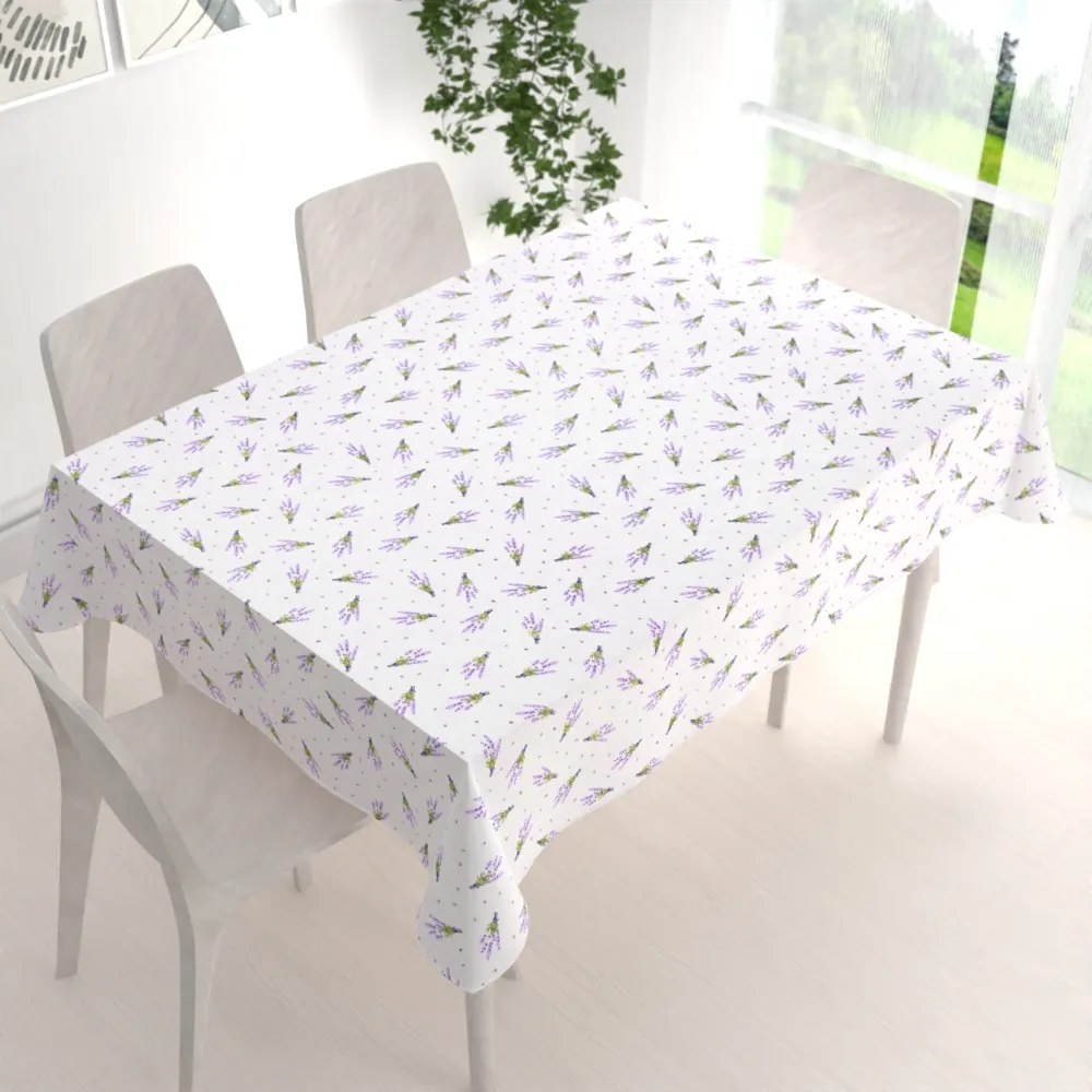 Biante Bavlnený obdĺžnikový obrus Sandra SA-301 Malé zväzky levandúľ na bielom 100x140 cm