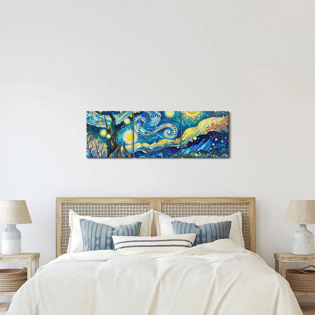 Obraz – Mozaika hviezdnej noci (s hodinami) (90x30 cm)