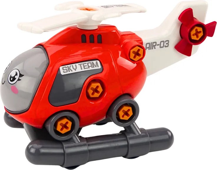 LEAN Toys Kreslený vrtuľník na zostavenie – DIY, červený