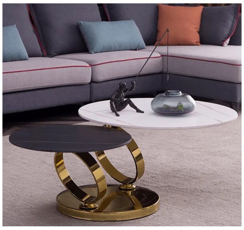 KONFERENČNÝ STOLÍK PRISCO EXCLUSIVE MRAMOR + ČIERNY SO ZLATÝM PODSTAVCOM