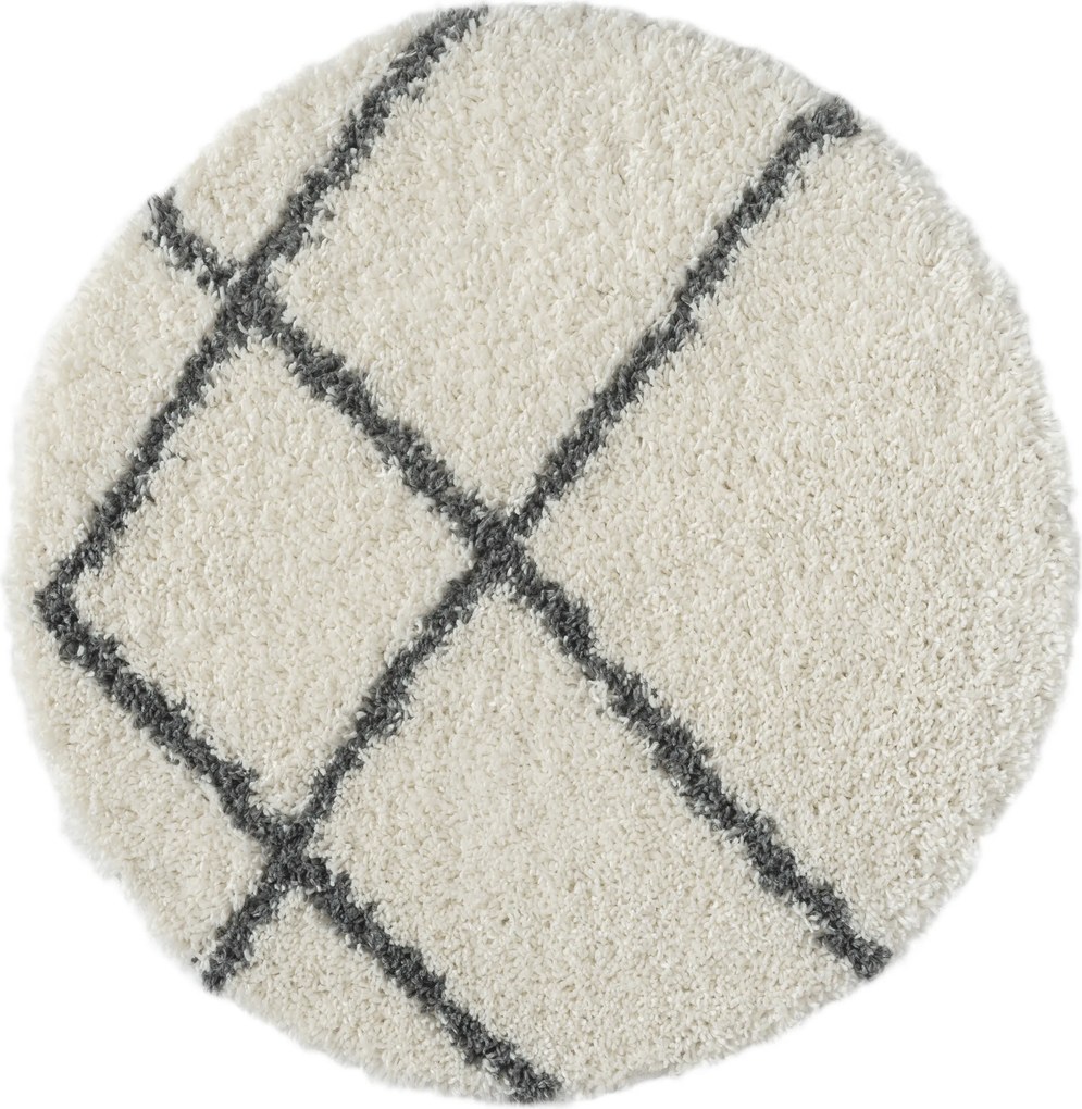 Kusový koberec My Shaggy Raute creme kruh, 150x150 (priemer) kruh, čiernobiela, chodba / predsieň, My Flair