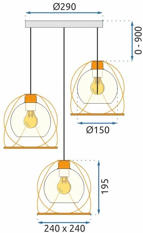 Toolight Tutumi, stropné svietidlo 3xE27 APP1137-3C, zlatá-čierna, OSW-40110