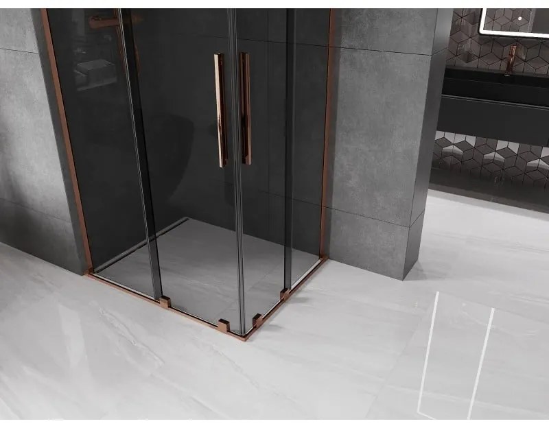 Mexen Velar L Duo, sprchový kút s posuvnými dverami 90 x 80 cm, 8mm šedé sklo, ružové zlato, 871-090-080-02-43-60