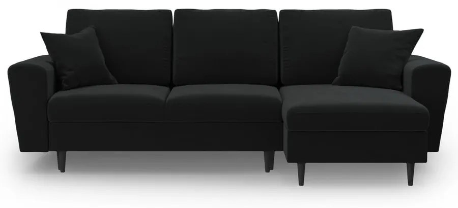 Čierna zamatová rozkladacia/s úložným priestorom rohová pohovka Kyoto – Cosmopolitan Design