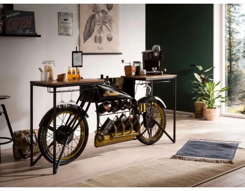furniture-nabytek.cz - Masívny barový stôl Indian Black z mangového dreva a kovu, lakovaný, čierny – 180×40×85 cm