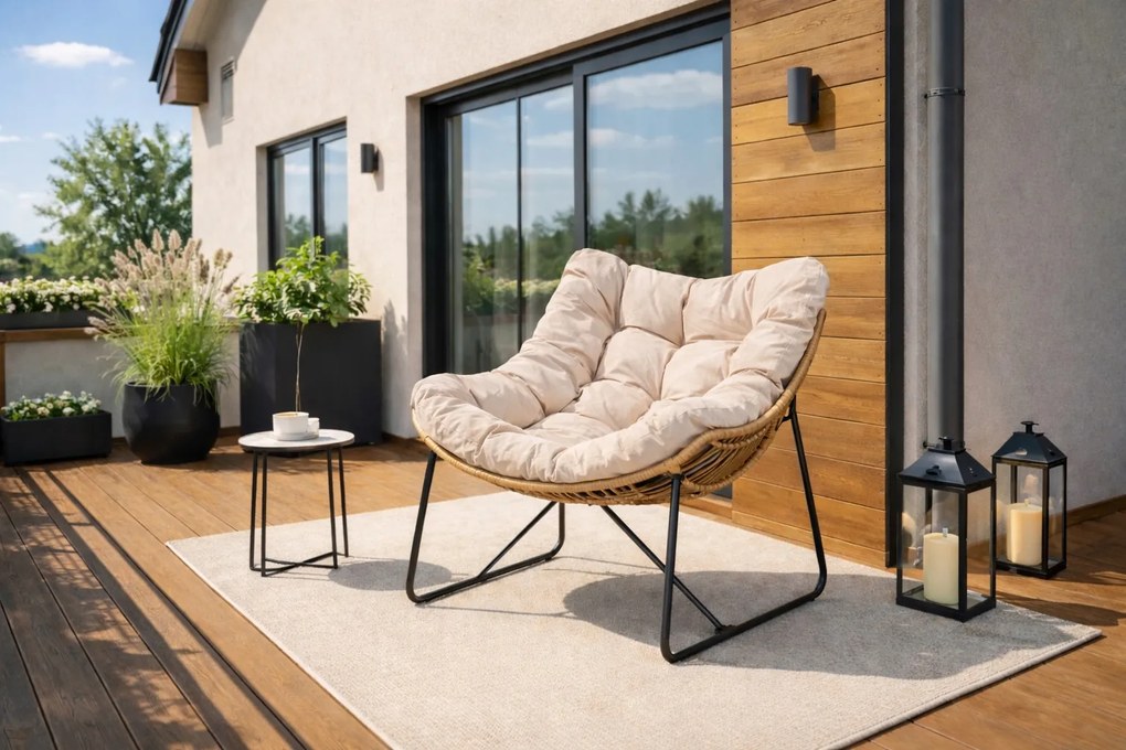 Záhradná relaxačná stolička na terasu, do záhrady, do obývačky, béžová, FIN