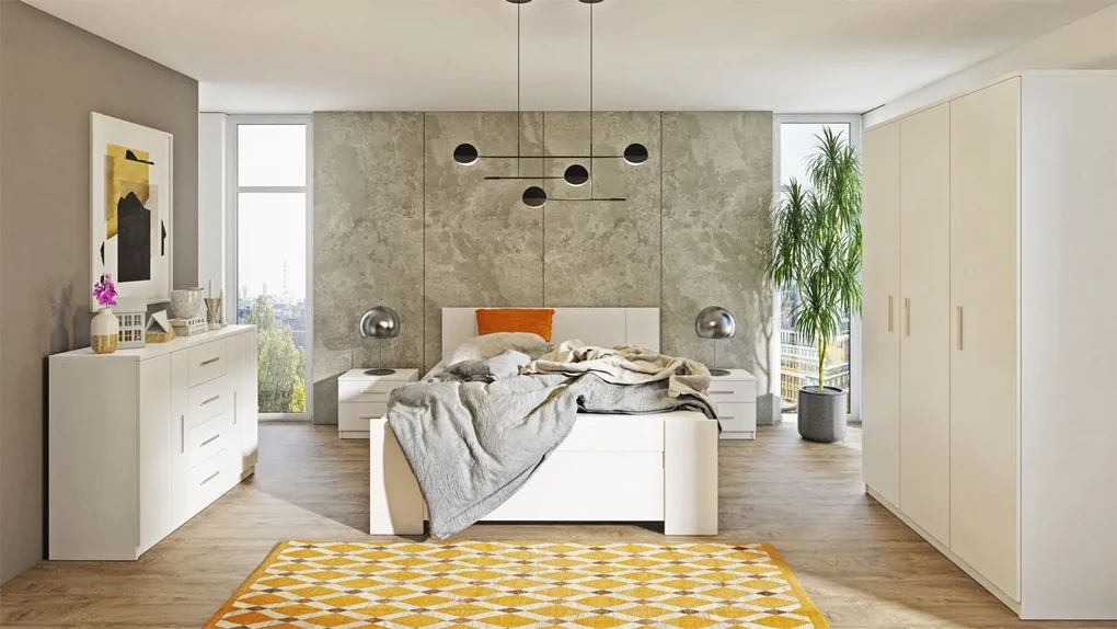 Spálňa Kler XII, Farby: biela / biela + ekokoža Soft Pik 029