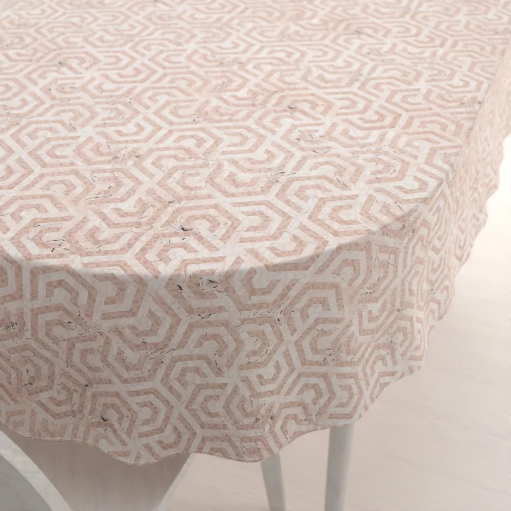 Biante Zamatový oválny obrus Tamara TMR-029 Ružovobéžové hexagony s čiernym žíhaním 130x220 cm