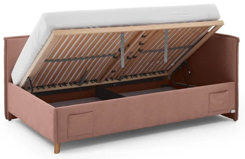 Ružová čalúnená rohová detská posteľ s úložným priestorom s roštom 140x200 cm Fun – Meise Möbel