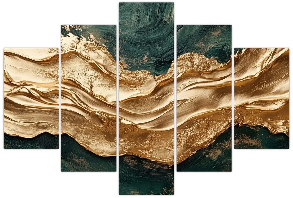 Obraz - Zelená abstrakcia so zlatom II. (150x105 cm)