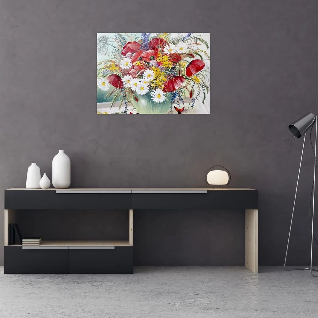 Sklenený obraz vázy s divokými kvetmi (70x50 cm)