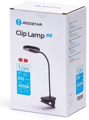 Aigostar - LED Stmievateľná nabíjacia stolná lampa s klipom LED/3W/5V 1800mAh čierna