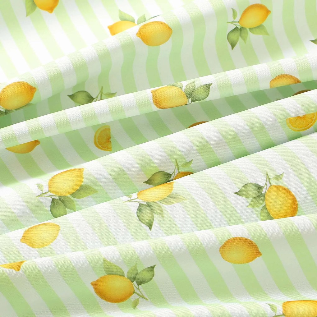 Goldea behúň na stôl teflónový - zelené prúžky s citrónmi 50x180 cm