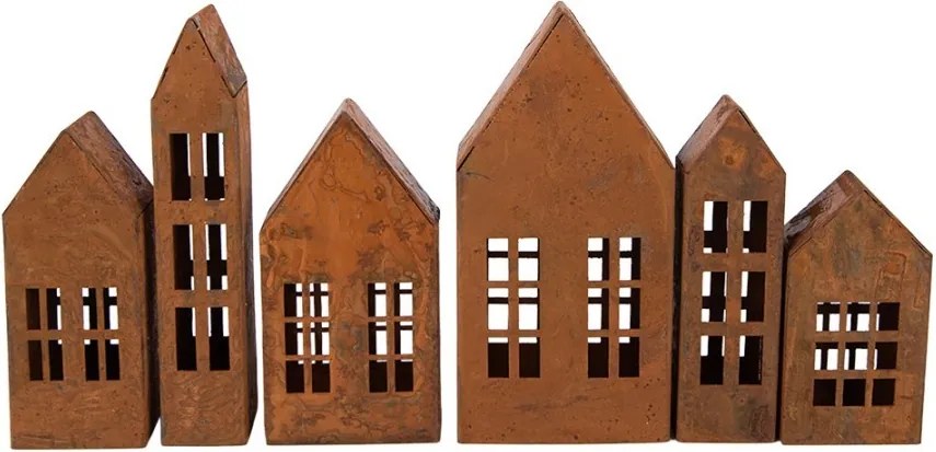 Set 6ks hrdzavá dekorácia v tvare domčeka Rustic Charm - 27*3*14 cm