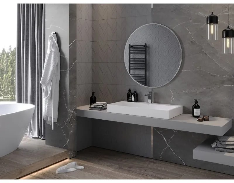 Mexen Loft, okrúhle kúpeľňové zrkadlo 90 cm, farba rámu brúsená oceľ, 9850-090-090-000-10